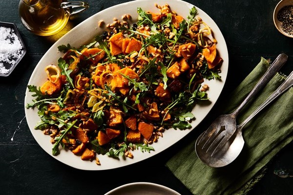 Roasted butternut squash & toasted farro salad with curried brown butter