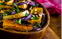 Roasted butternut squash and red onions