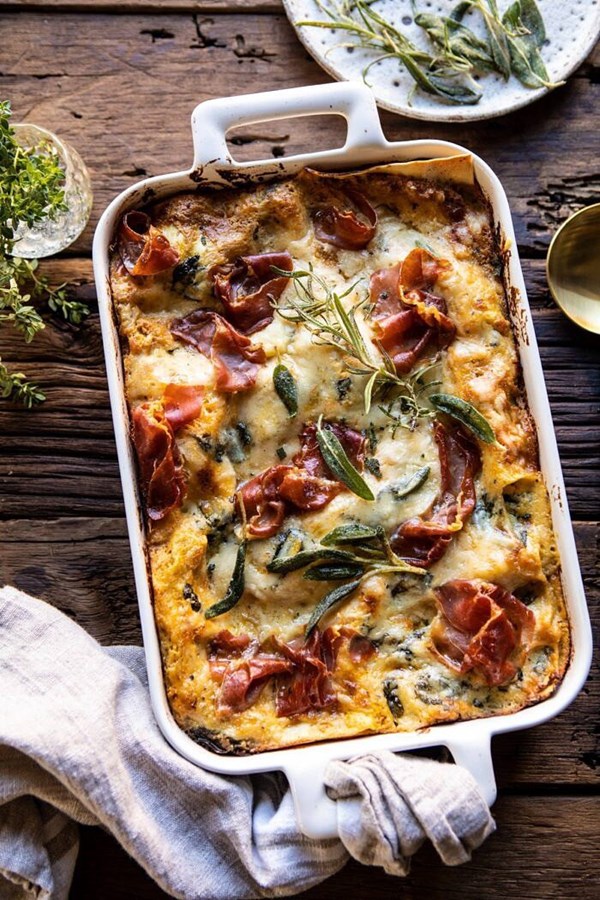 Roasted butternut squash and spinach lasagna