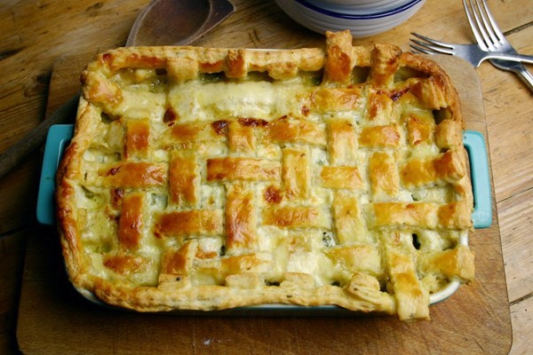 Roasted butternut squash, broccoli and pea all-in-one pie