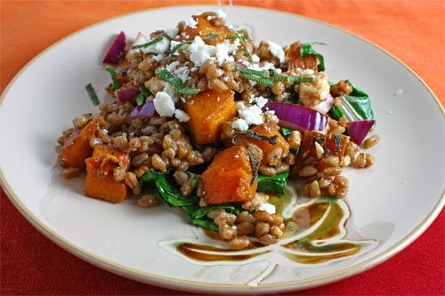 Roasted butternut squash farro salad