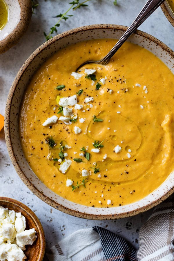 Roasted butternut squash feta soup