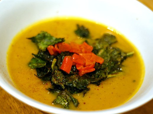 Roasted butternut squash, kale, and lemon soup