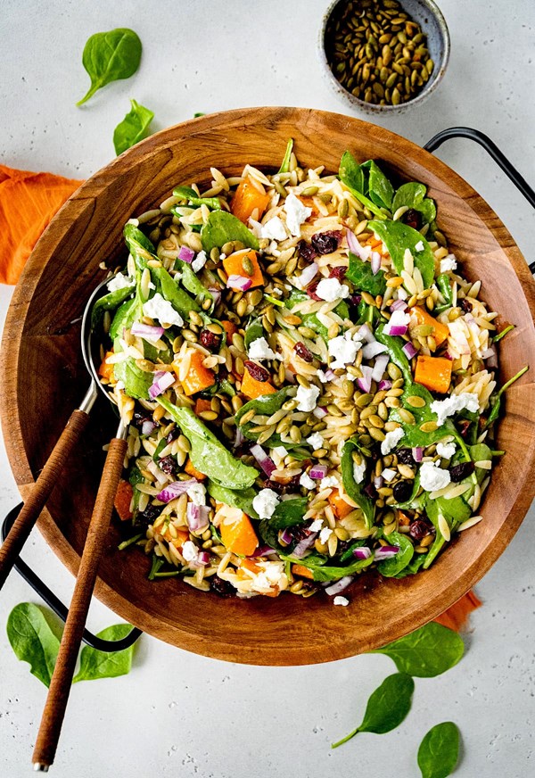 Roasted butternut squash orzo salad