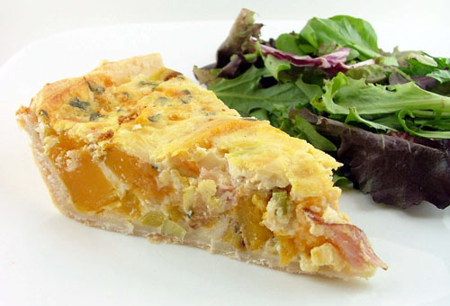 Roasted butternut squash, prosciutto, and sage quiche