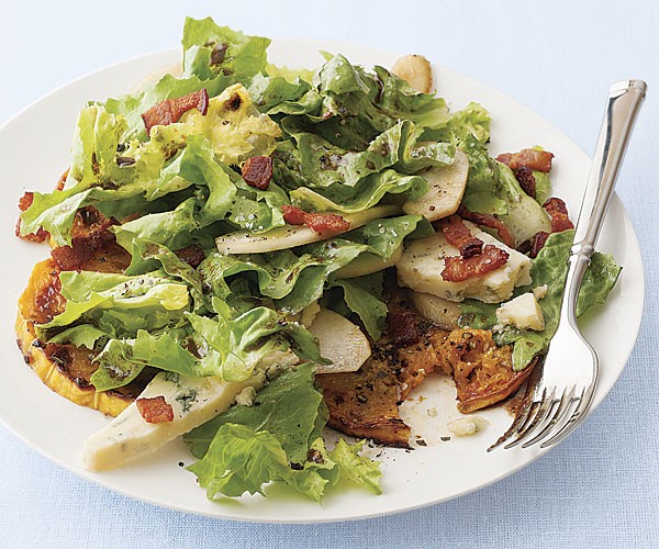 Roasted butternut squash salad with pears and Stilton
