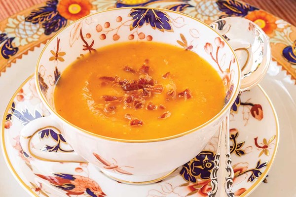 Roasted butternut squash soup with crispy prosciutto