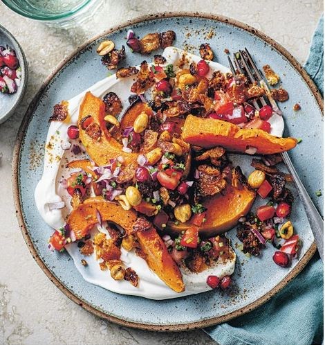 Roasted butternut squash, toasted spice corn flake & chaat masala salad