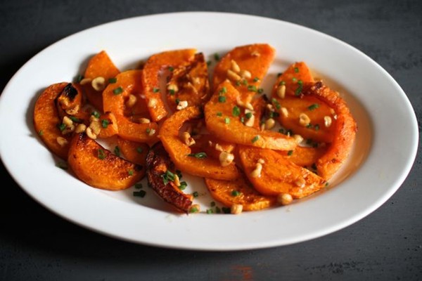 Roasted butternut squash with browned butter and hazelnuts