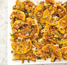 Roasted butternut squash with browned butter and hazelnuts