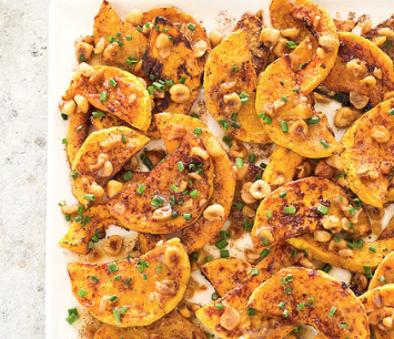 Roasted butternut squash with browned butter and hazelnuts