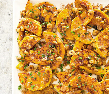 Roasted butternut squash with browned butter and hazelnuts