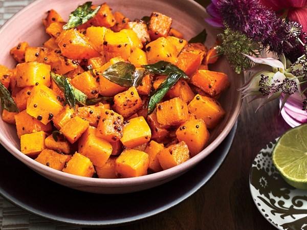 Roasted butternut squash with curry leaves