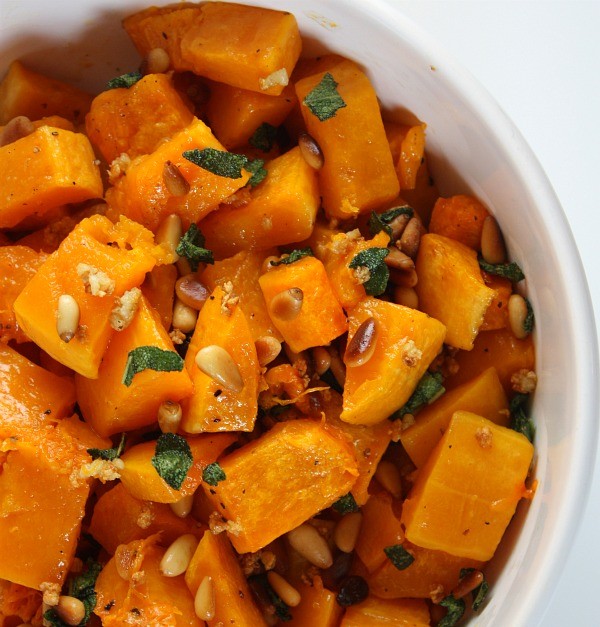Roasted butternut squash with garlic, sage and pine nuts