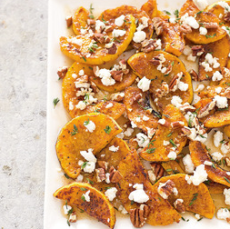 Roasted butternut squash with goat cheese, pecans, and maple