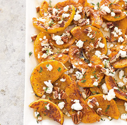 Roasted butternut squash with goat cheese, pecans, and maple