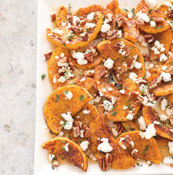 Roasted butternut squash with goat cheese, pecans, and maple