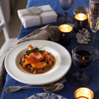 Roasted butternut squash with lentils & sage