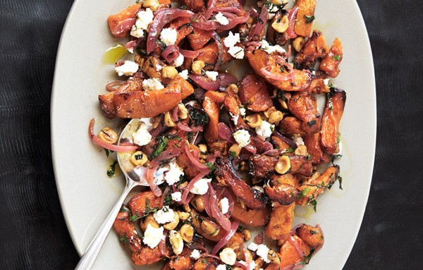 Roasted butternut squash with spicy onions