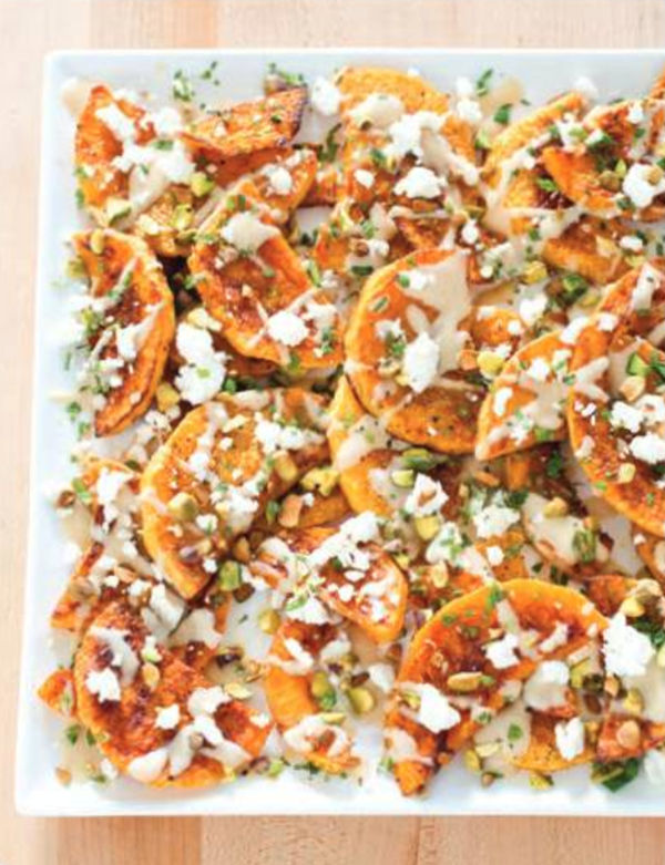 Roasted butternut squash with tahini and feta