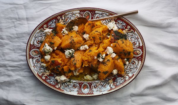 Roasted butternut with herb oil and goat cheese