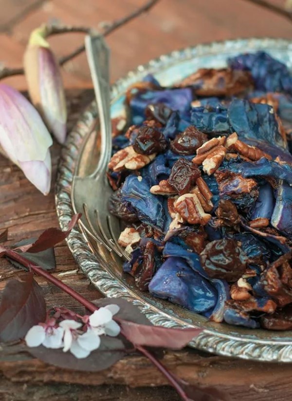 Roasted cabbage with cherries and pecans