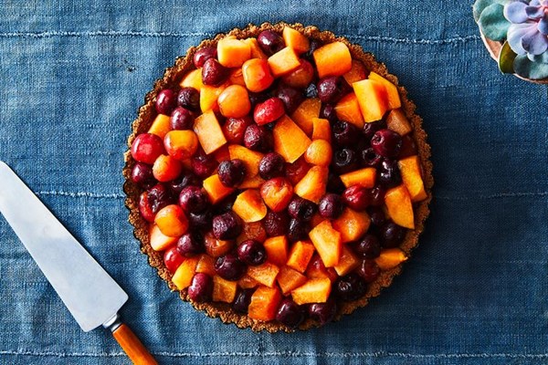 Roasted cantaloupe cherry tart