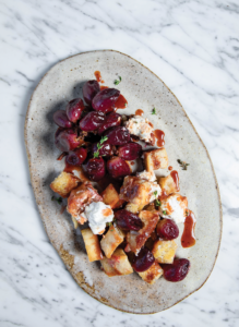 Roasted caramelized grape and chèvre panzanella