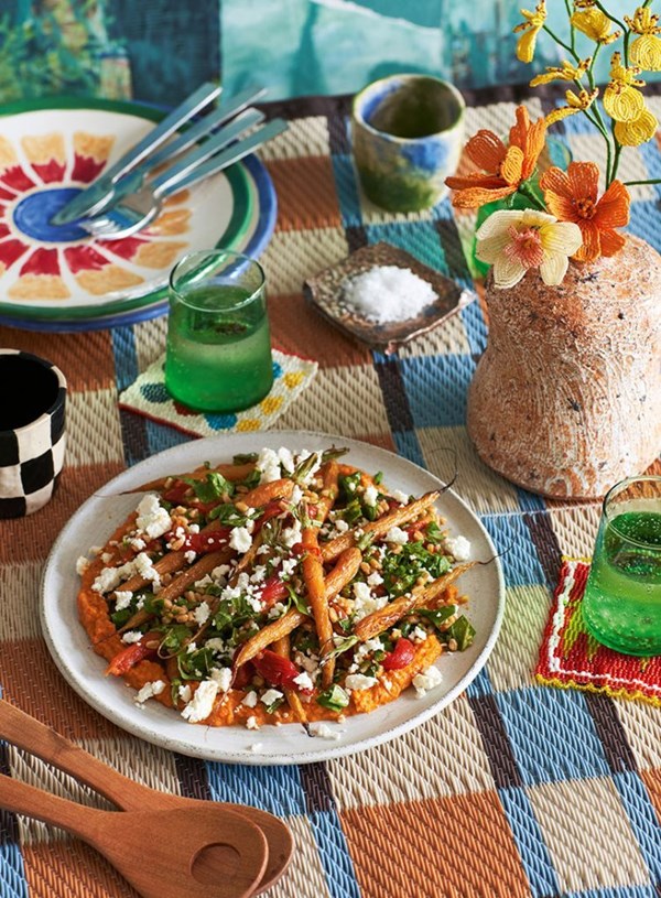 Roasted carrot & capsicum salad with farro perlato