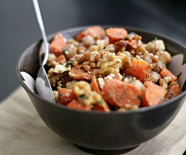 Roasted carrot and chickpea wheat berry salad