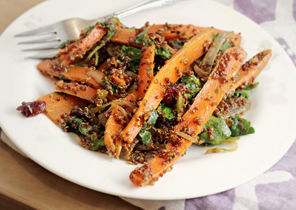 Roasted carrot and red quinoa salad