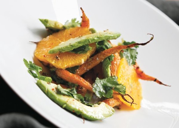Roasted carrot orange, and avocado salad