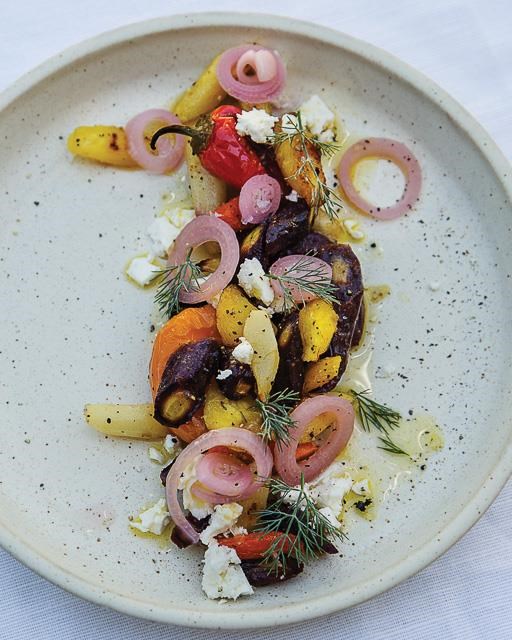Roasted carrot salad with dill and feta