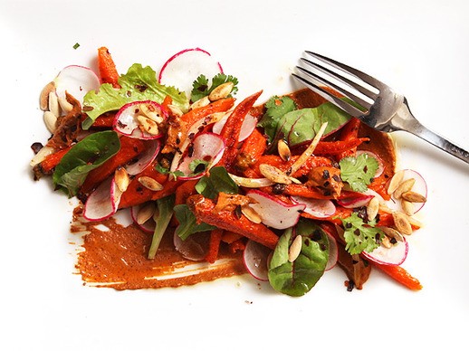 Roasted carrot salad with peanut-sesame mole