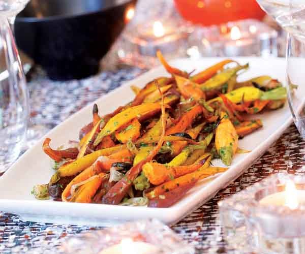 Roasted carrots & shallots with oil-cured olives & gremolata