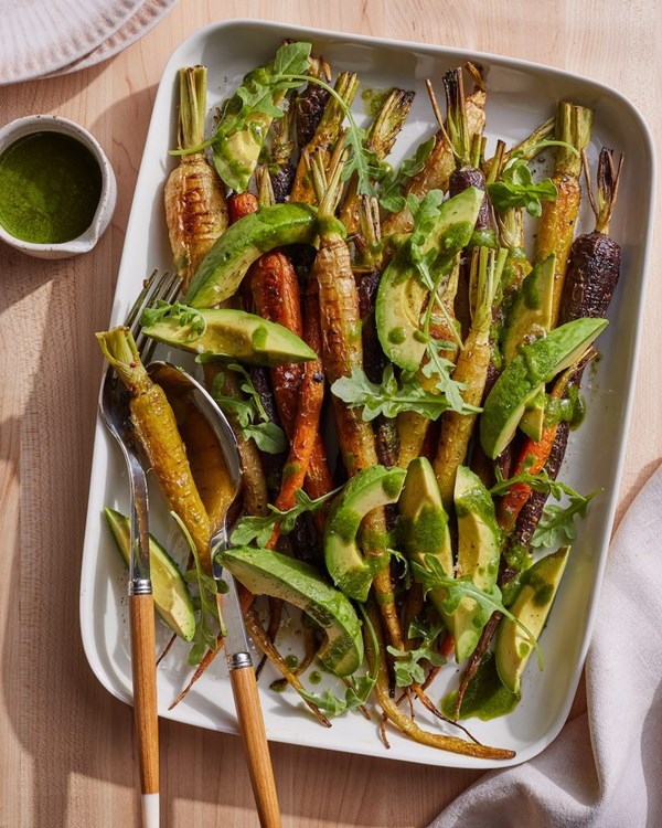 Roasted carrots and avocado