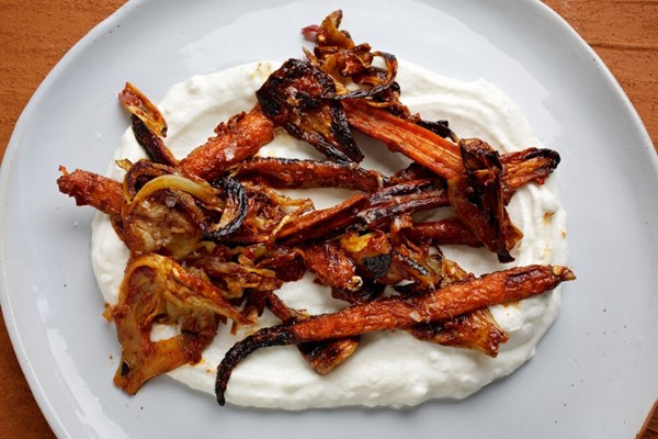 Roasted carrots and fennel with rose petal harissa