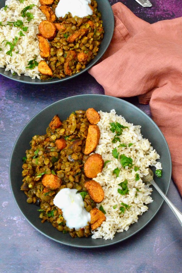 Roasted carrots and lentil curry