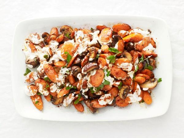 Roasted carrots and mushrooms
