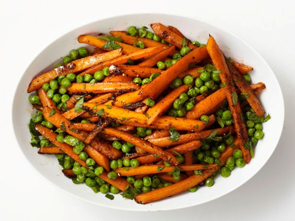 Roasted carrots and peas