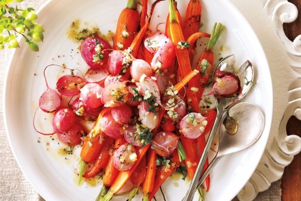 Roasted carrots and radishes with dill butter