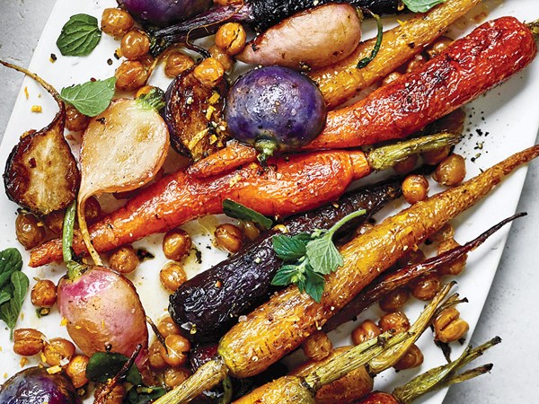 Roasted carrots, radishes, and chickpeas