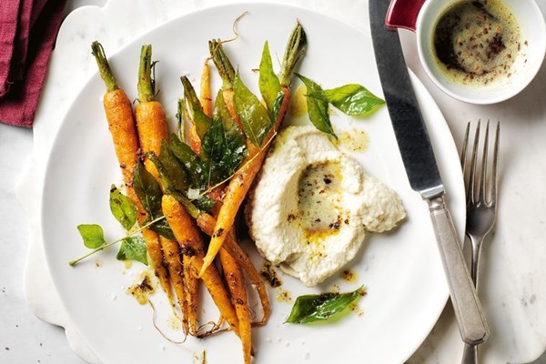 Roasted carrots, vadouvan butter, almond cream