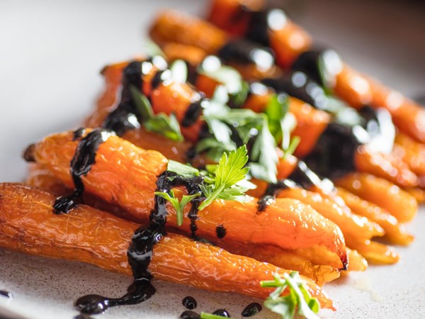 Roasted carrots with black sesame dressing