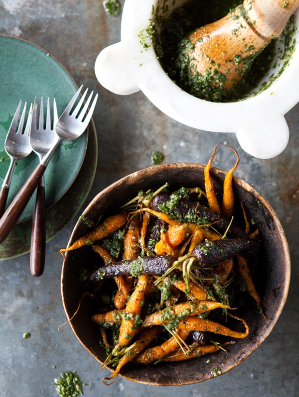 Roasted carrots with carrot-top pesto