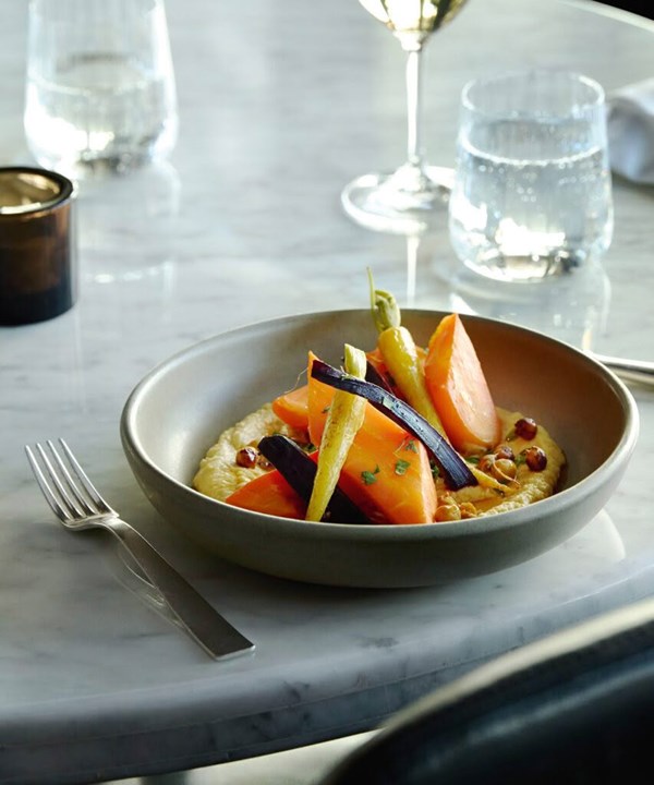 Roasted carrots with chickpeas & sherry vinegar caramel