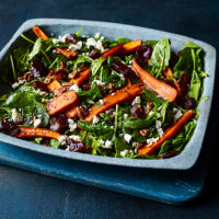 Roasted carrots with spinach, pecan and dates
