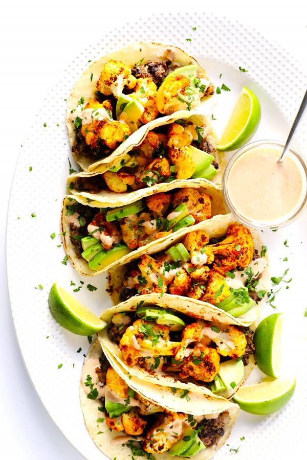 Roasted cauliflower and black bean tacos