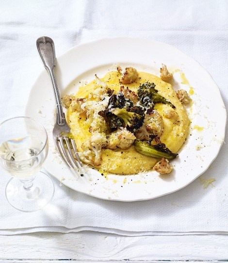 Roasted cauliflower and broccoli polenta