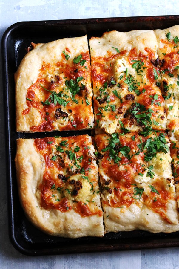 Roasted cauliflower and cheese pizza al taglio